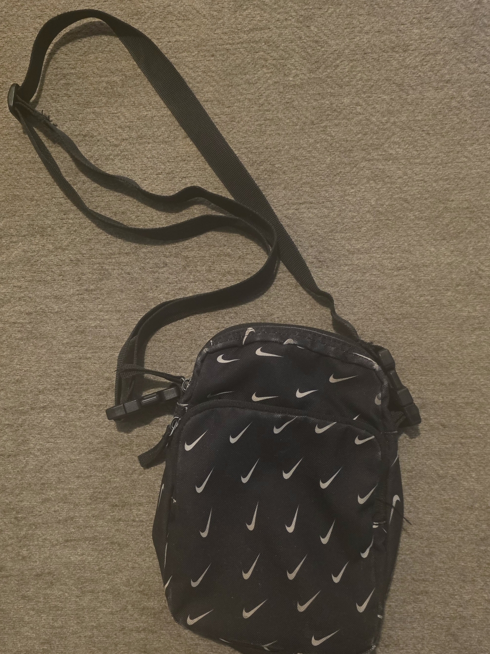 Nike Heritage Black Crossbody Bag with White Swoosh Print